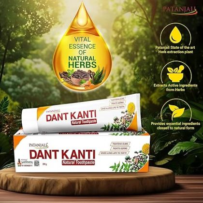 Patanjali Dant Kanti Natural Toothpaste – Fluoride-Free Herbal Toothpaste for Strong Teeth & Gums (200g)