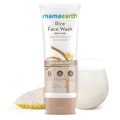 MAMAEARTH Rice Water Face Wash with Niacinamide for Clear, Glass Skin | Deep Cleansing | Gentle Daily Cleanser for Women & Men | 3.38 Fl Oz (100ml)